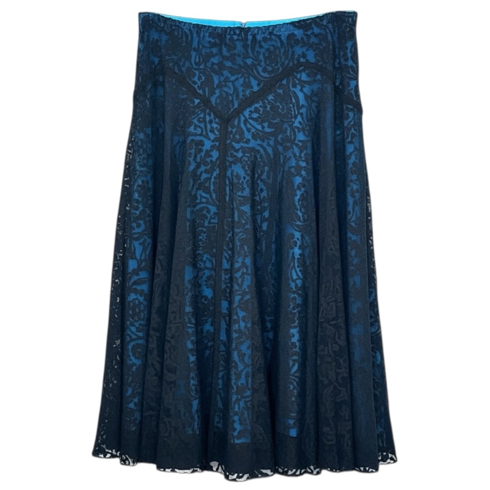 Coldwater Creek Black Blue Velvet Burnout Maxi Skirt Floral Whimsigoth Goth